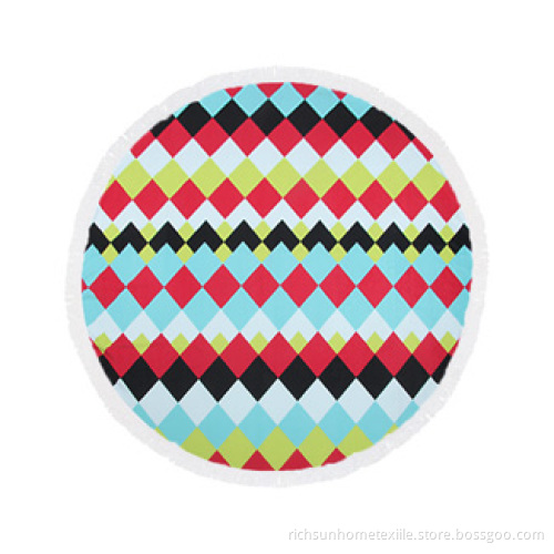 Color grid round towel with tassels